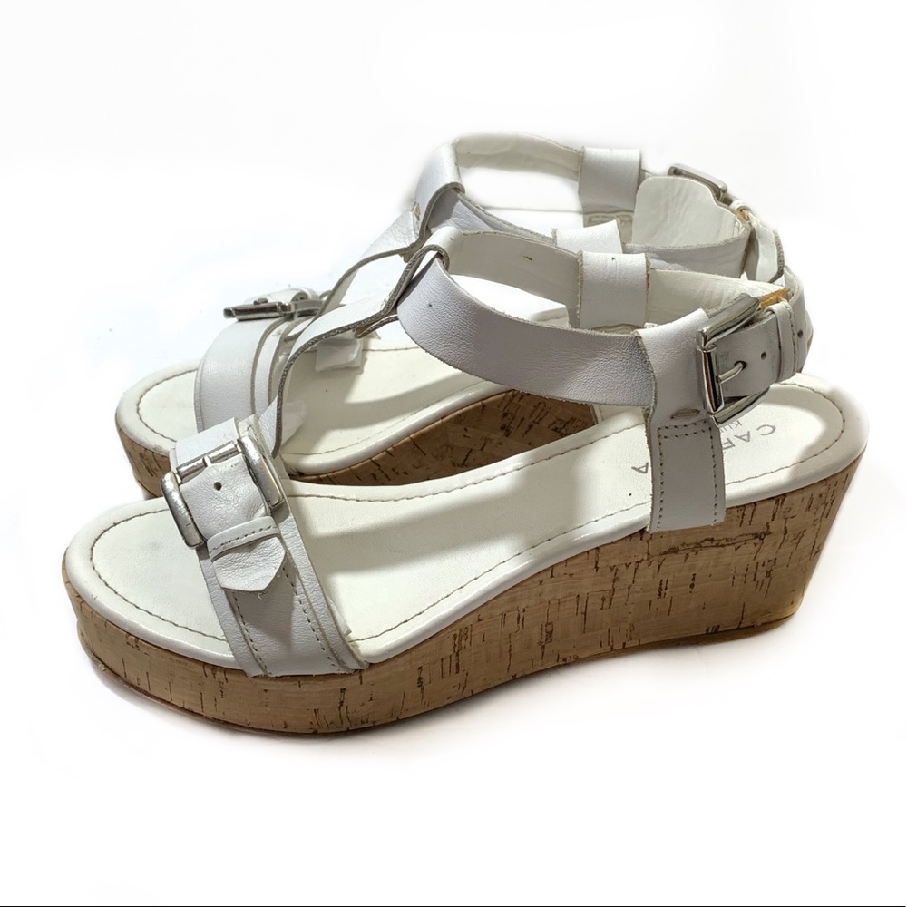 Carvela 9 White Leather Platform Sandal Ankle Strap Buckle Wedge Strappy Deb